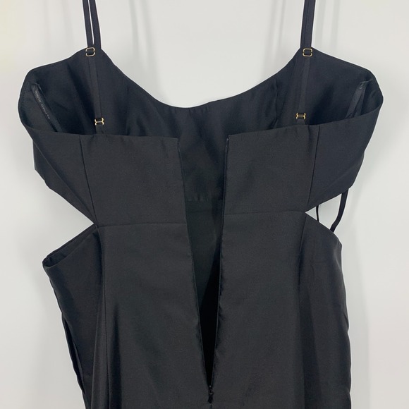 Alfred Sung Gown Dress Black Satin Maxi Cut Out Sleeveless Slit D840 - Picture 13 of 15